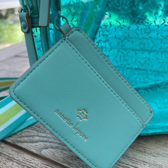 Nanette Lepore Kourt Logo Teal Clear Sling Bag with Card Holder - Picture 4 of 5